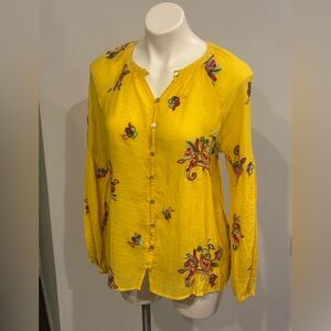 Fig and Flower Sunshine Yellow Embroidered Floral Blouse